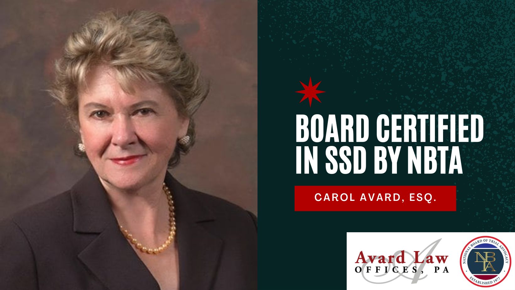 Attorney Carol Avard Achieves Recertification in Social Security Disability Law with The National Board of Trial Advocacy